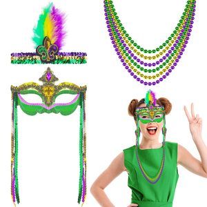 8 Pieces Mardi Gras Costume Accessoriess Mardi Gras Feather Headband Mask🖤
